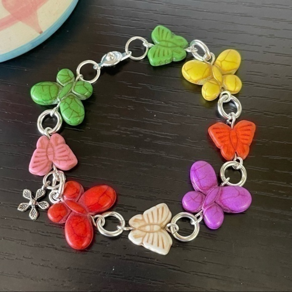 Handmade Butterfly Bracelet 8” Summer Pastel Coastal Vacay Multicolor Women’s